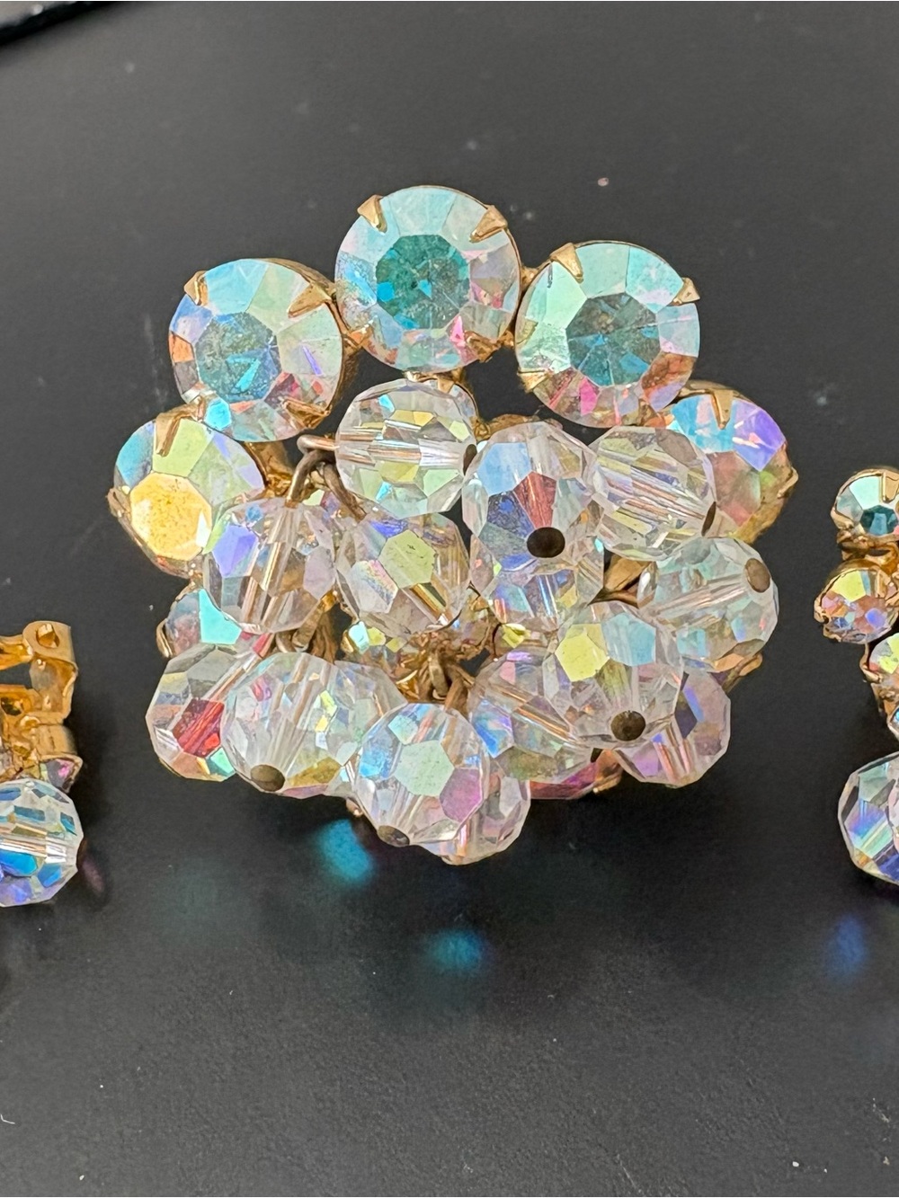 Vintage AB Crystal Brooch and Earrings Juliana D & E